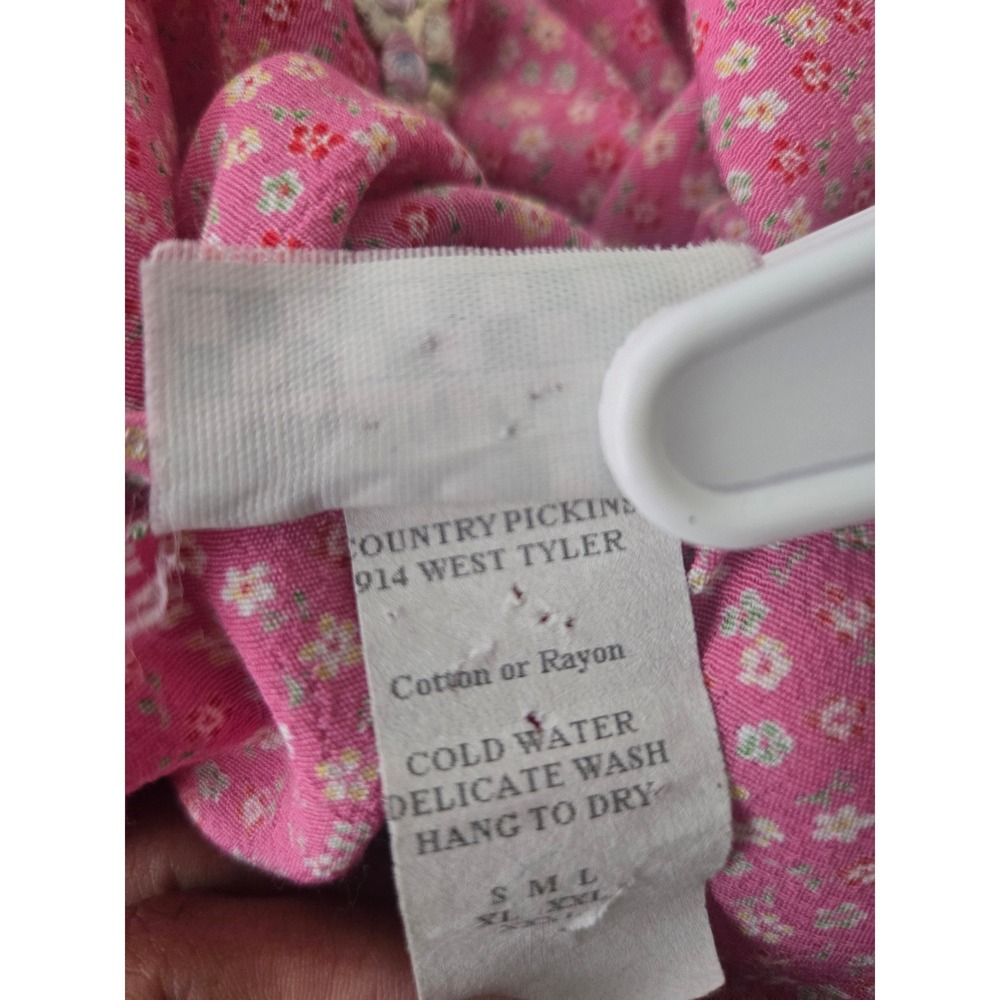 VTG Cottagecore Ditsy Floral Button Up Blouse Top L Pink Peterpan Collar Shirt - Picture 8 of 11